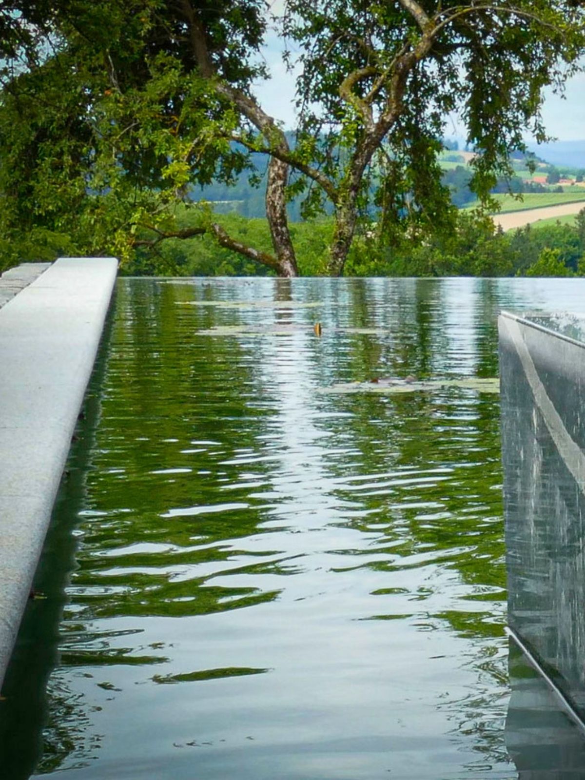 Infinity-Wasserbecken mit Blick in die offene Landschaft.