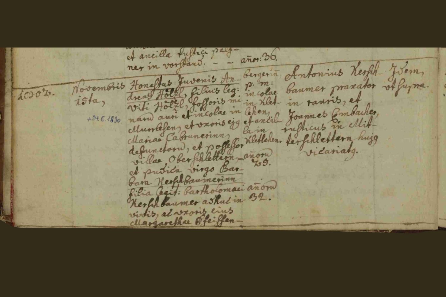 Lateinischer Trauungseintrag vom 15. November 1802 im Trauungsbuch der Pfarre Bucheben